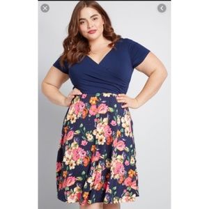 Modcloth Blue Botanical Breakfast Floral Dress